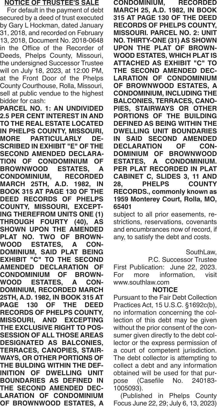 NOTICE OF TRUSTEE'S SALE Public Notices