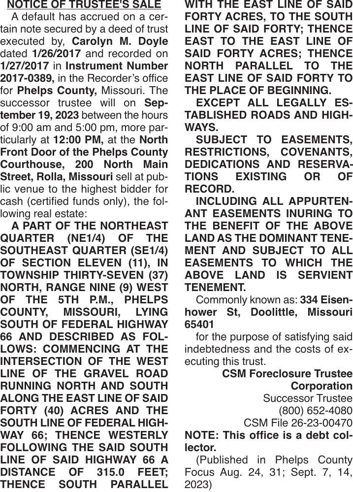 NOTICE OF TRUSTEE'S SALE Public Notices