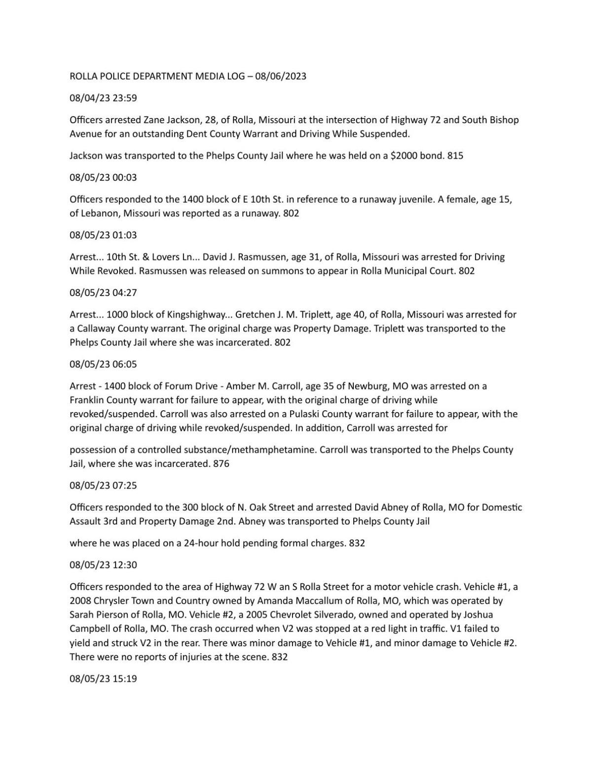 Rolla Police Reports - nlubpcl