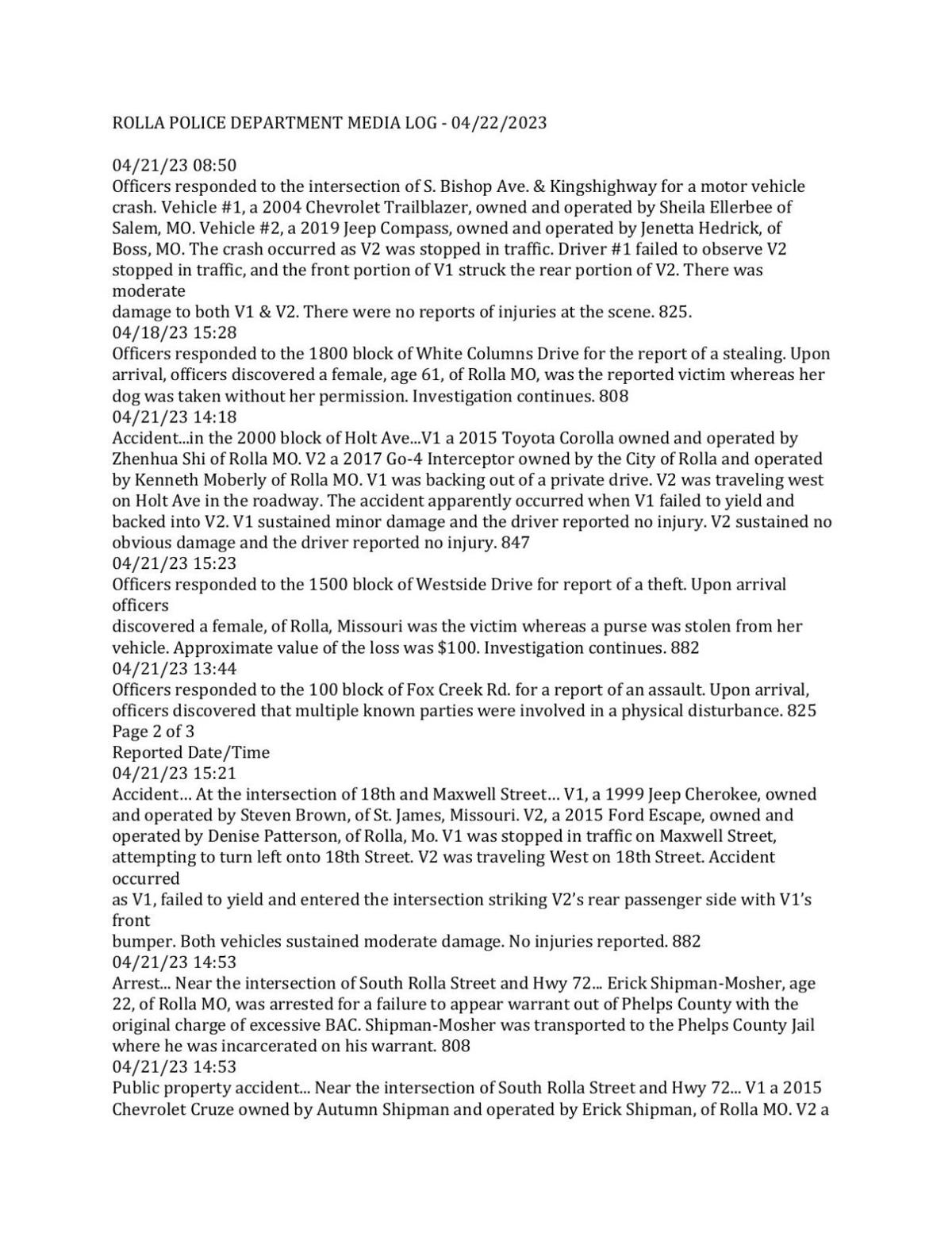 Rolla Police Reports - h2evhza