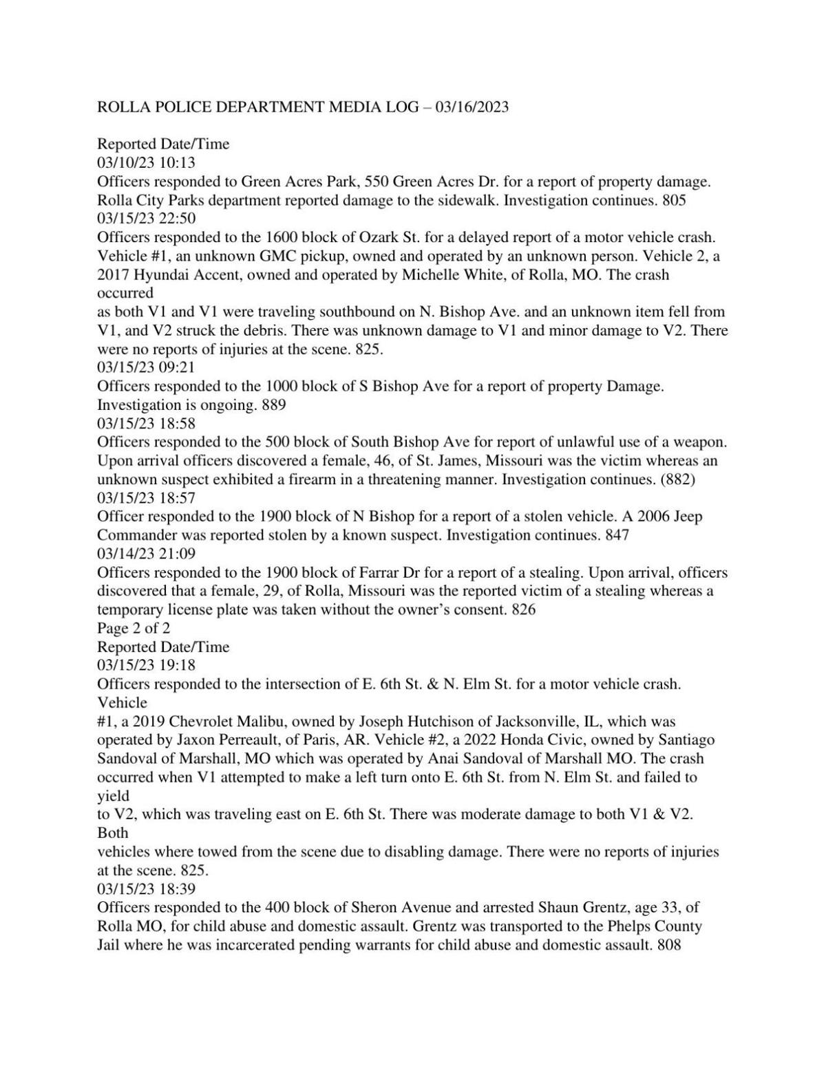 Rolla Police Reports - gxbsgyb