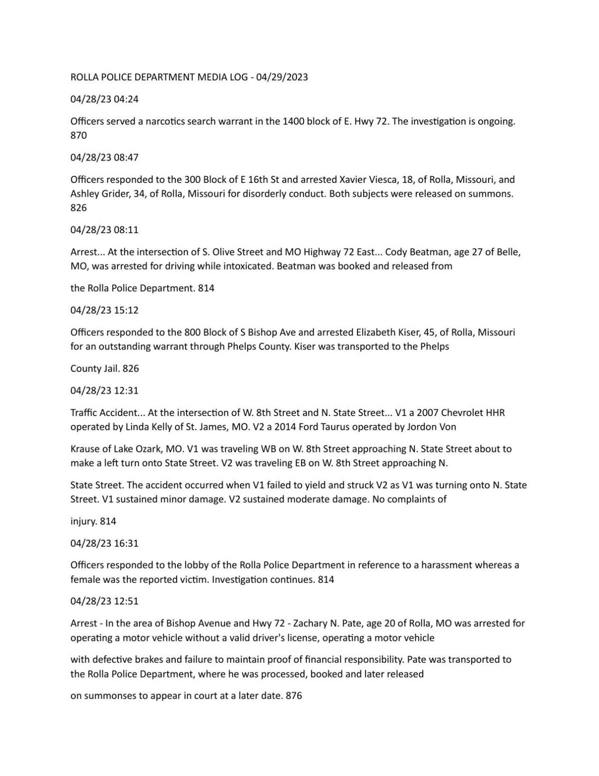 Rolla Police Reports - wrheh4o