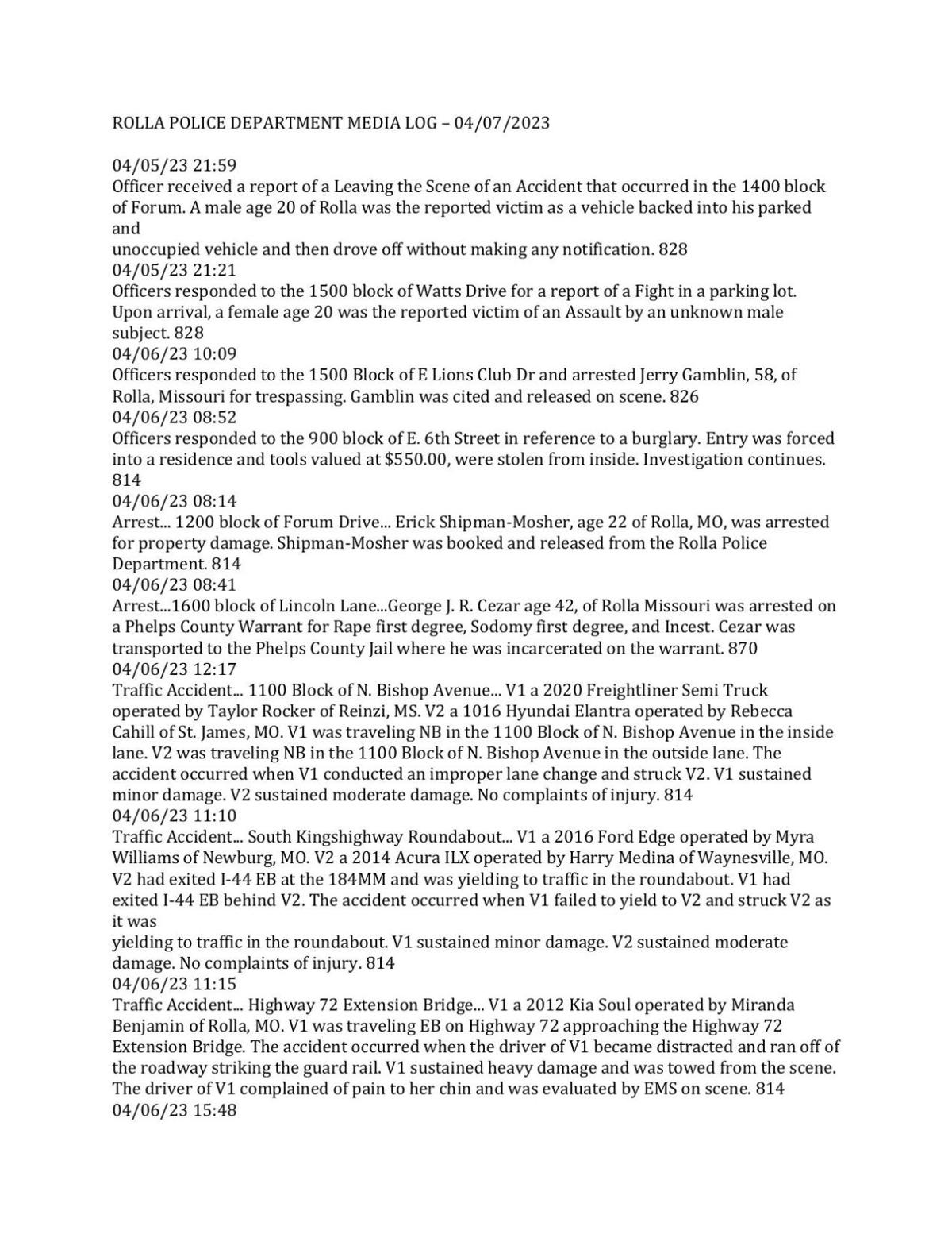Rolla Police Reports - 8isxc4d