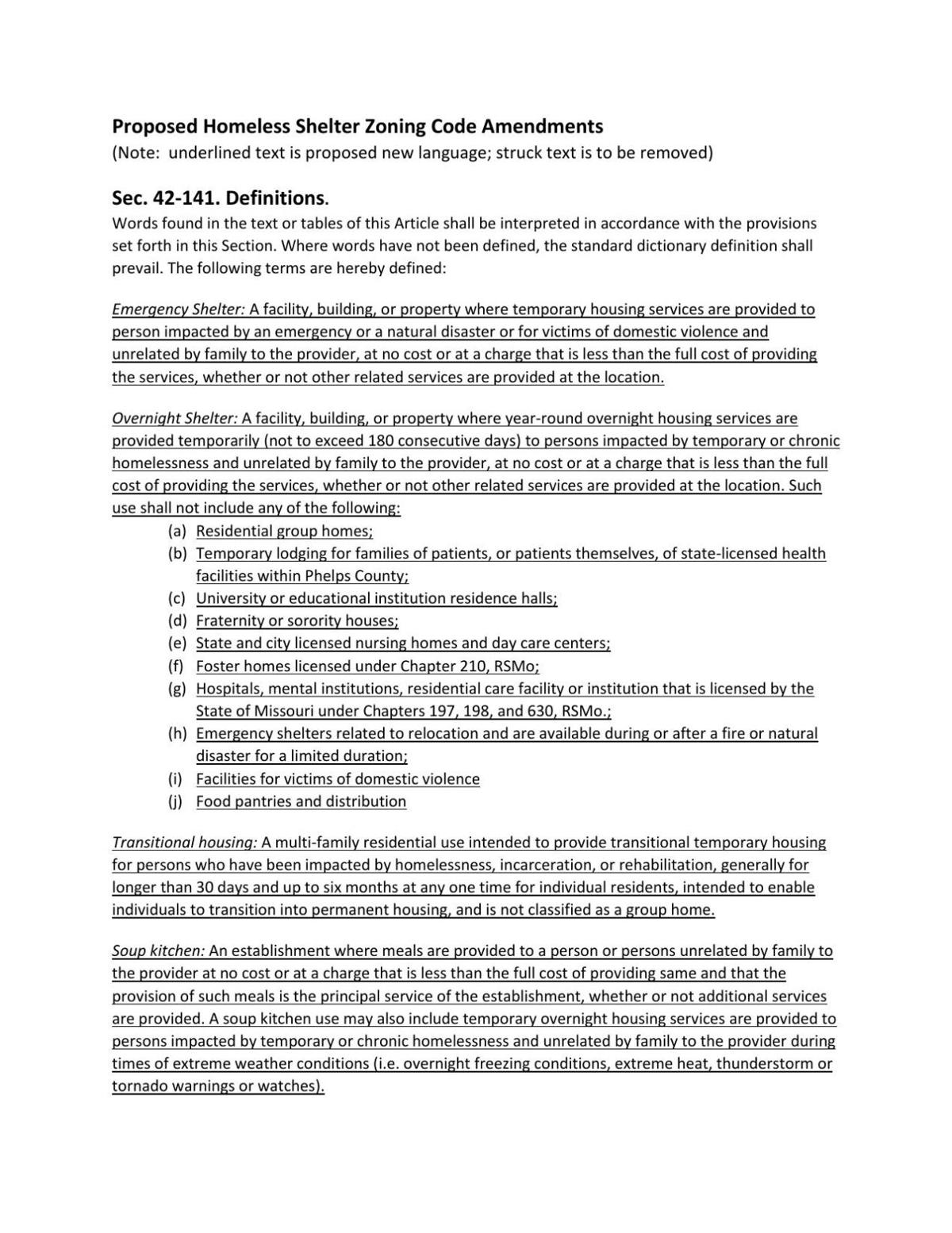 Proposed Homeless Shelter Zoning Code Amendments