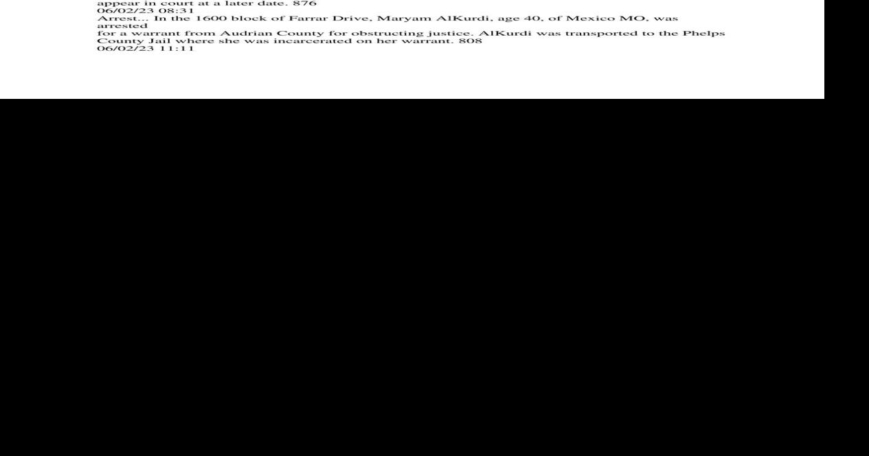 ROLLA POLICE DEPARTMENT MEDIA LOG 06/02/2023 Crime and Accident