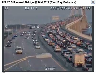 Crash blocking three lanes on Arthur Ravenel Jr. Bridge headed into ...