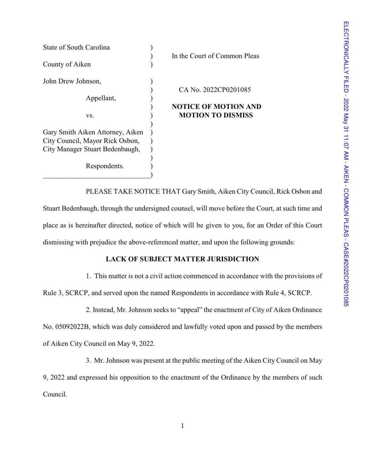 Notice of motion and motion to dismiss