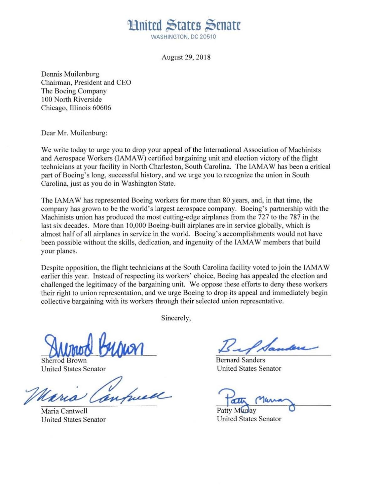 US Senators letter to Boeing   postandcourier.com