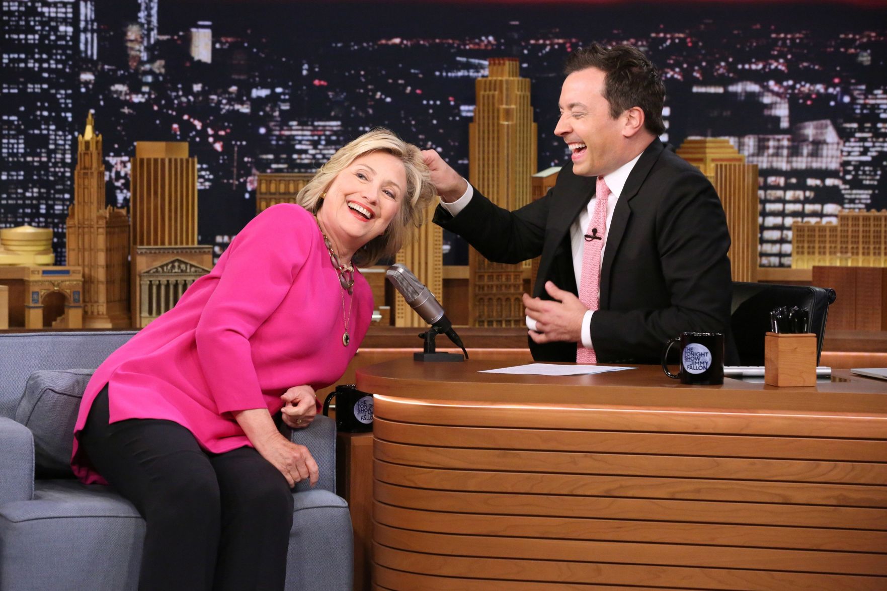 Trump test Clinton lets Jimmy Fallon tug on her hair Palmetto