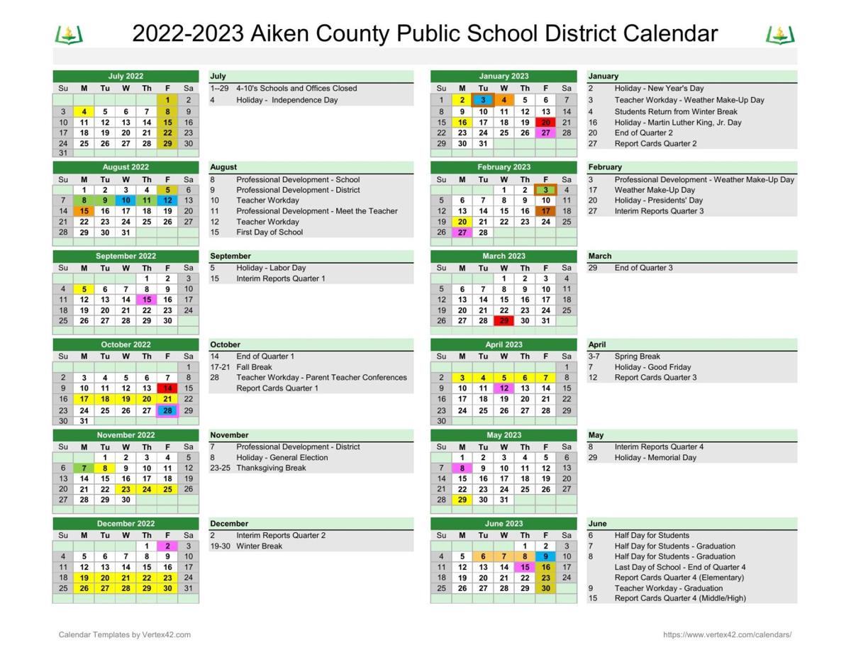 Aiken County 202223 school calendar