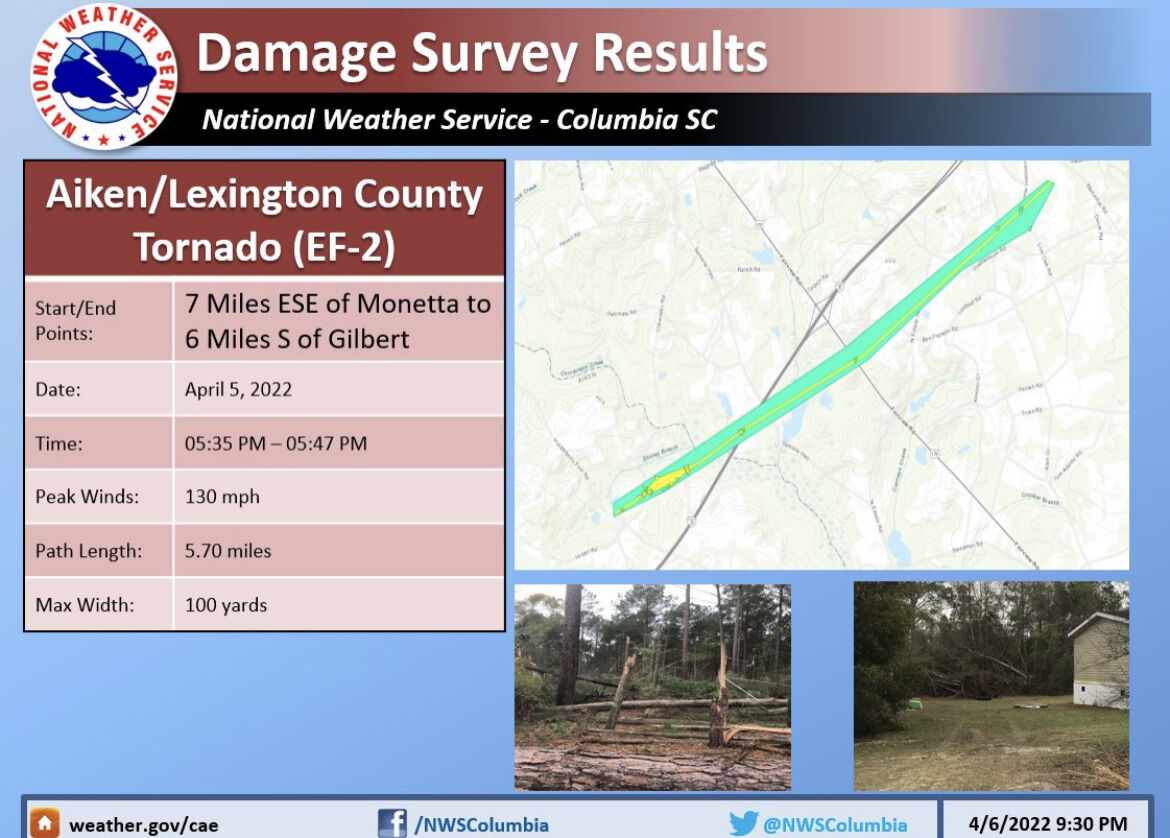 National Weather Service confirms tornado in Aiken County on Tuesday
