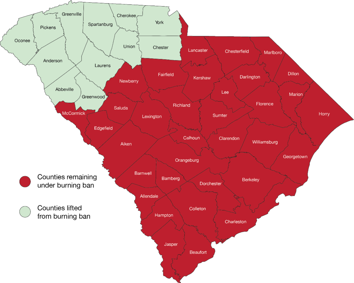 SC lifts burn ban in 12 Upstate counties after heavy rain