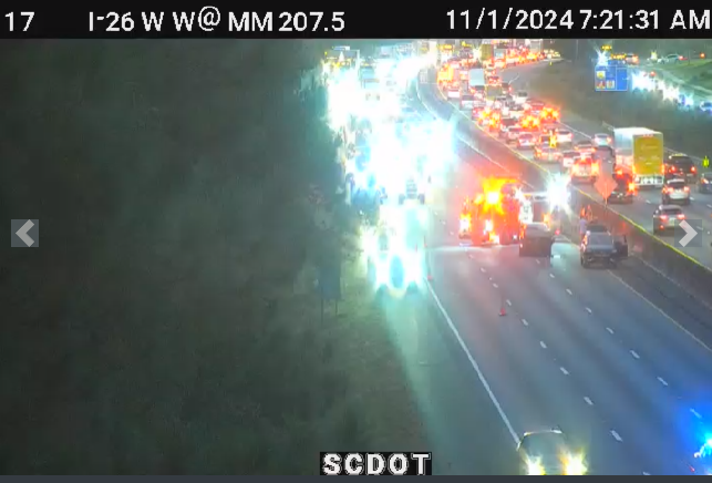 All lanes closed on Interstate 26 westbound near exit 209A