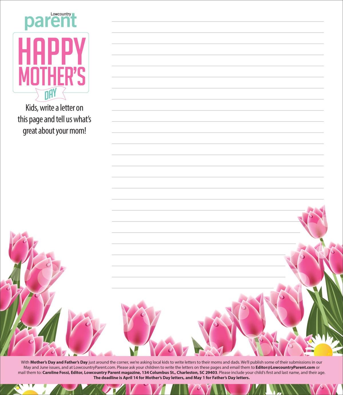 Kids Mother's and Father's Day letter template 2017 Lowcountry Parent