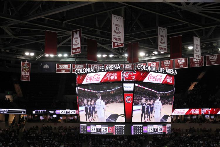 View of the banner that displays the retired number of former New