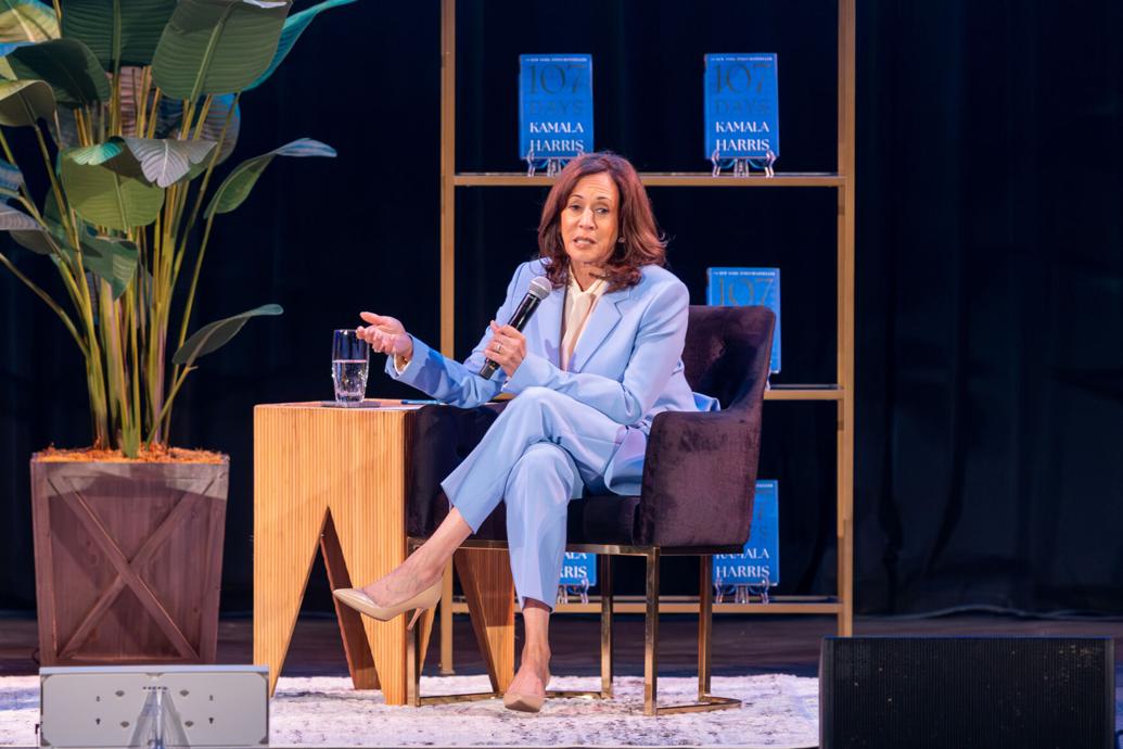 Kamala Harris criticizes Trump at Columbia book tour stop