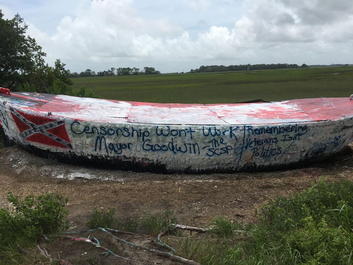 Secessionists Have Again Painted Confederate Battle Flag On Folly Folly Boat