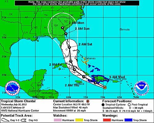 Tropical Storm Chantal starting to break up as it closes in on Puerto Rico  Grab your galoshes Tropical storm may dump more rain on top of what's  already forecast | News |
