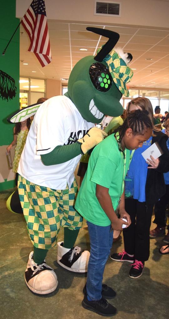 GreenJackets' Auggie treats Horse Creek Academy students with after ...