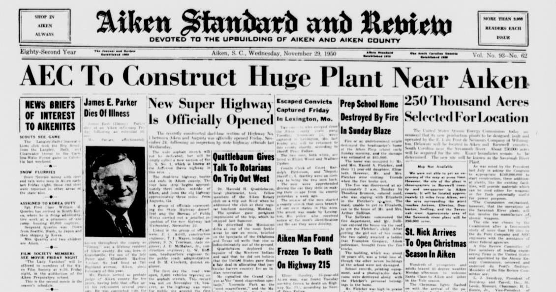 Announcement of SRP construction 75 years ago began Aiken's transformation