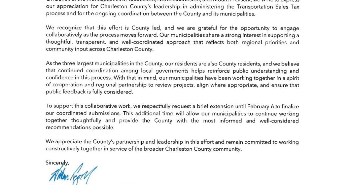 Bürgermeister der Region Charleston bitten in Brief um mehr Zeit für die ...