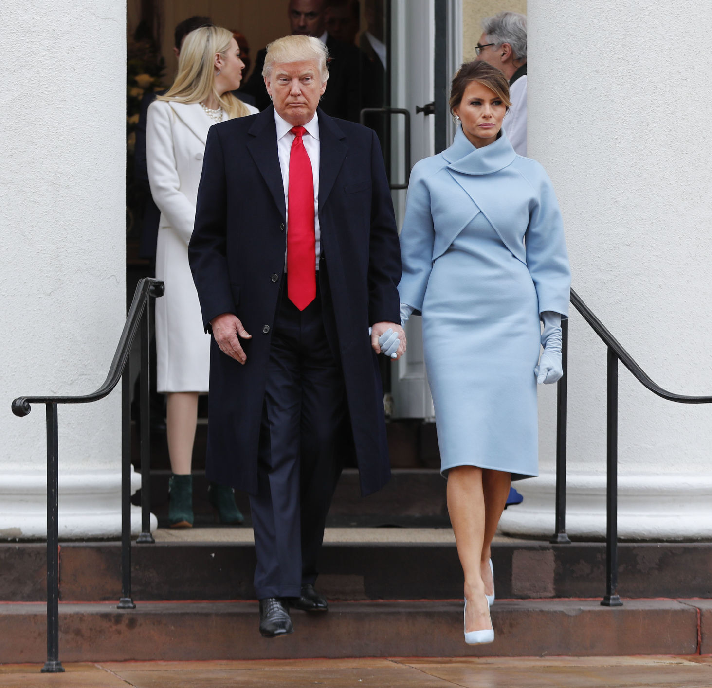 Melania Trump wears sky-blue cashmere 
