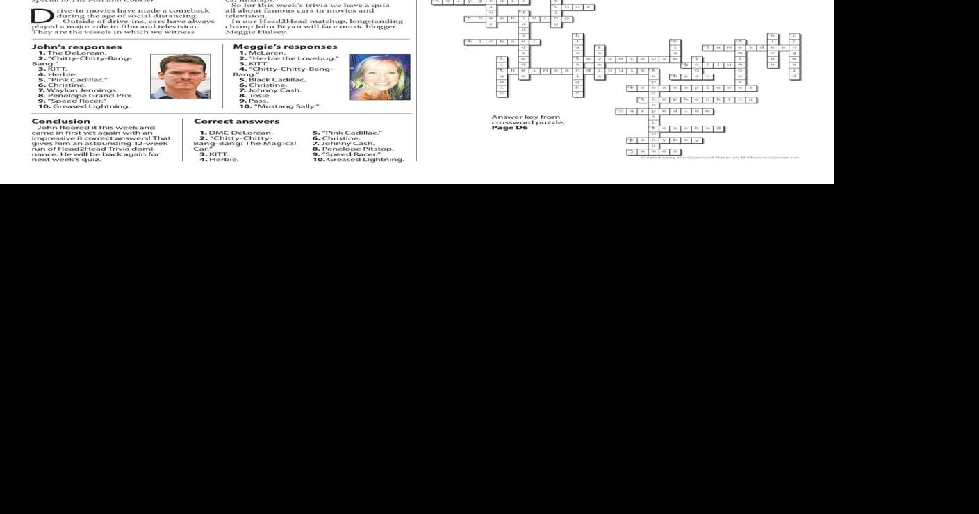 Movie crossword answer key and trivia | | postandcourier.com