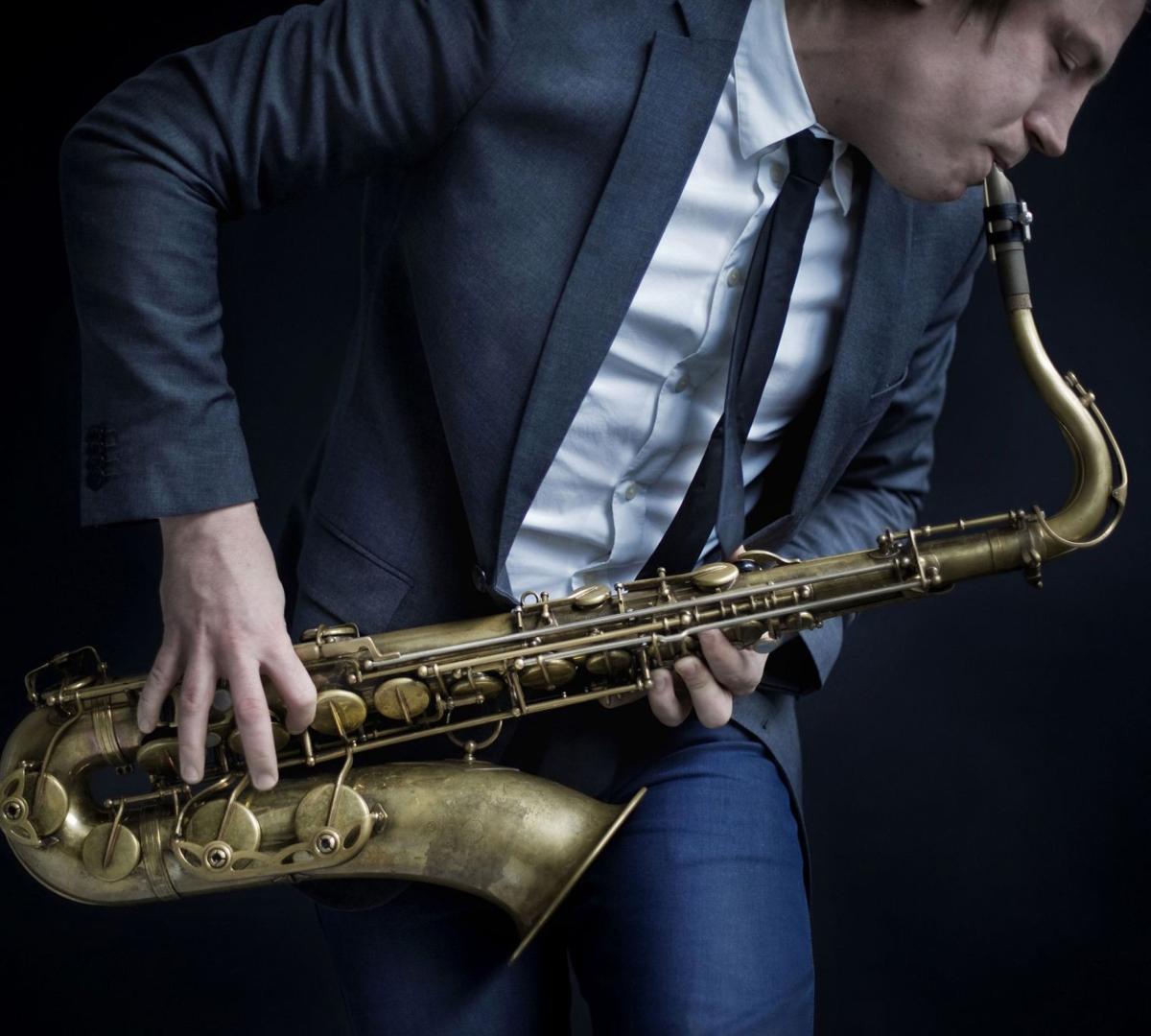 Playing saxophone