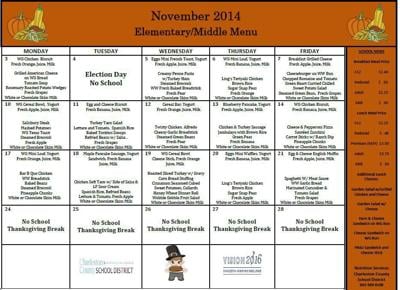 November 2014 Lunch Menu CCSD Elementary/Middle School Community News