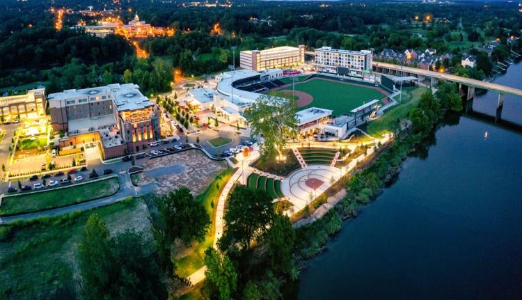 Photo by Andy Hunter: Aerial view of Riverside Baseball Stadium and Amphitheater in North Augusta, South Carolina by Ivey Homes