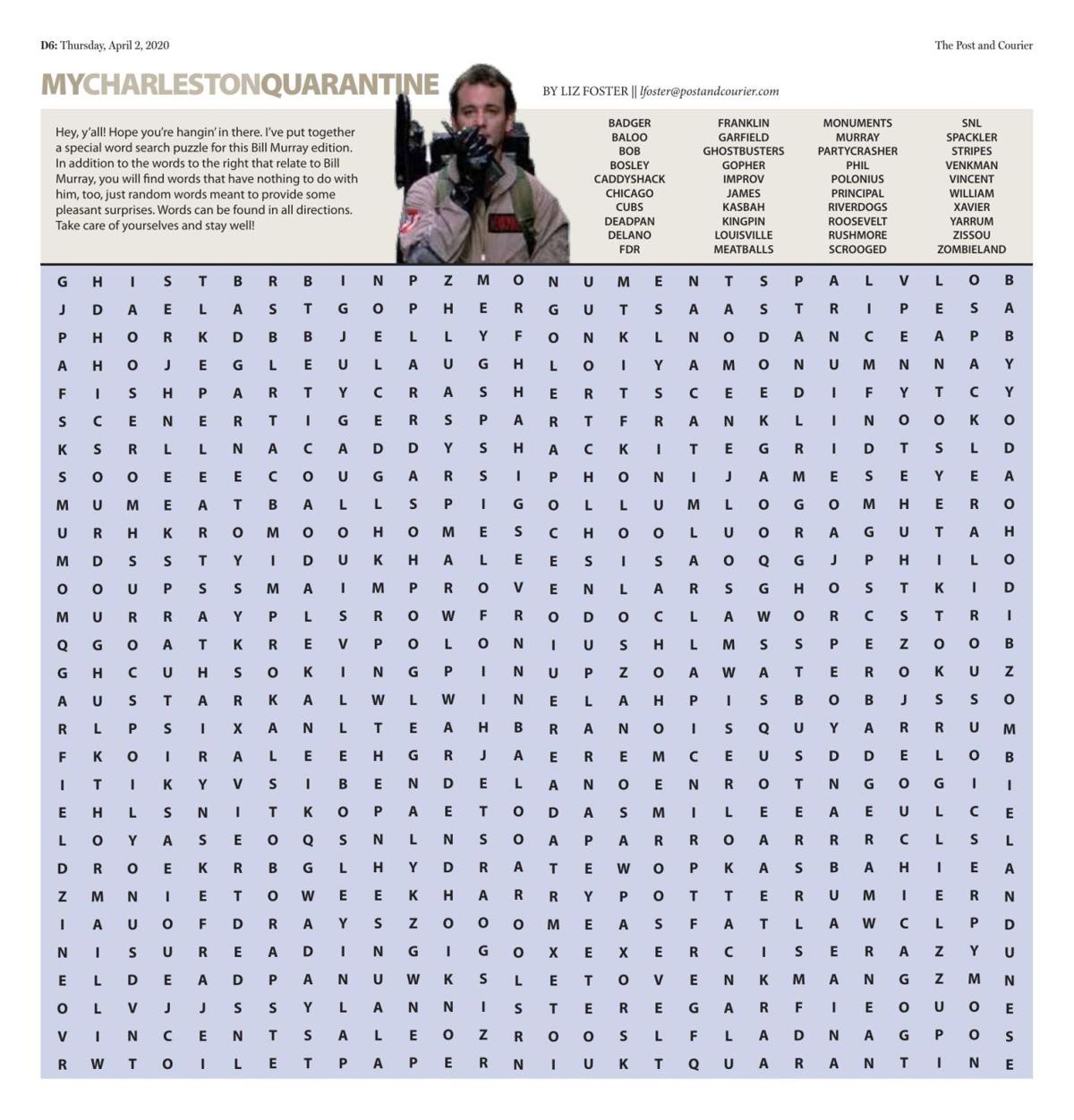 Print Out Our Free Bill Murray Word Search During Coronavirus Isolation Charleston Scene Postandcourier Com