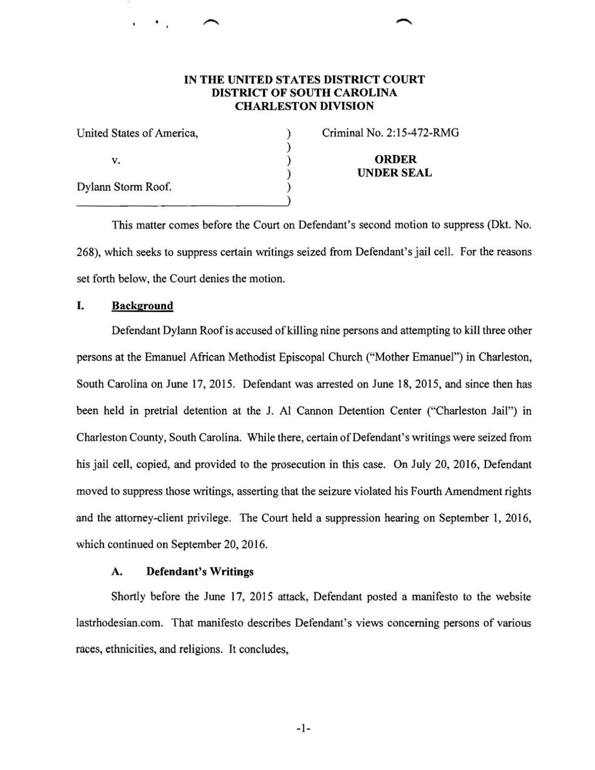 Judge S Ruling On Manifesto Postandcourier Com