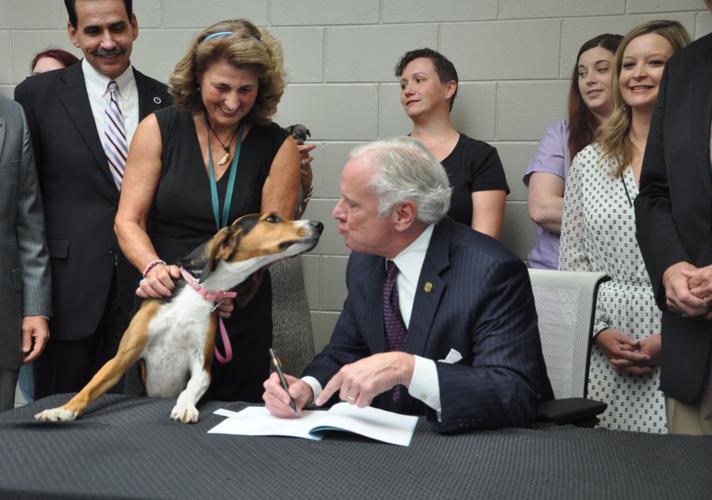 McMaster visits Albrecht Center for ceremonial signing of animal