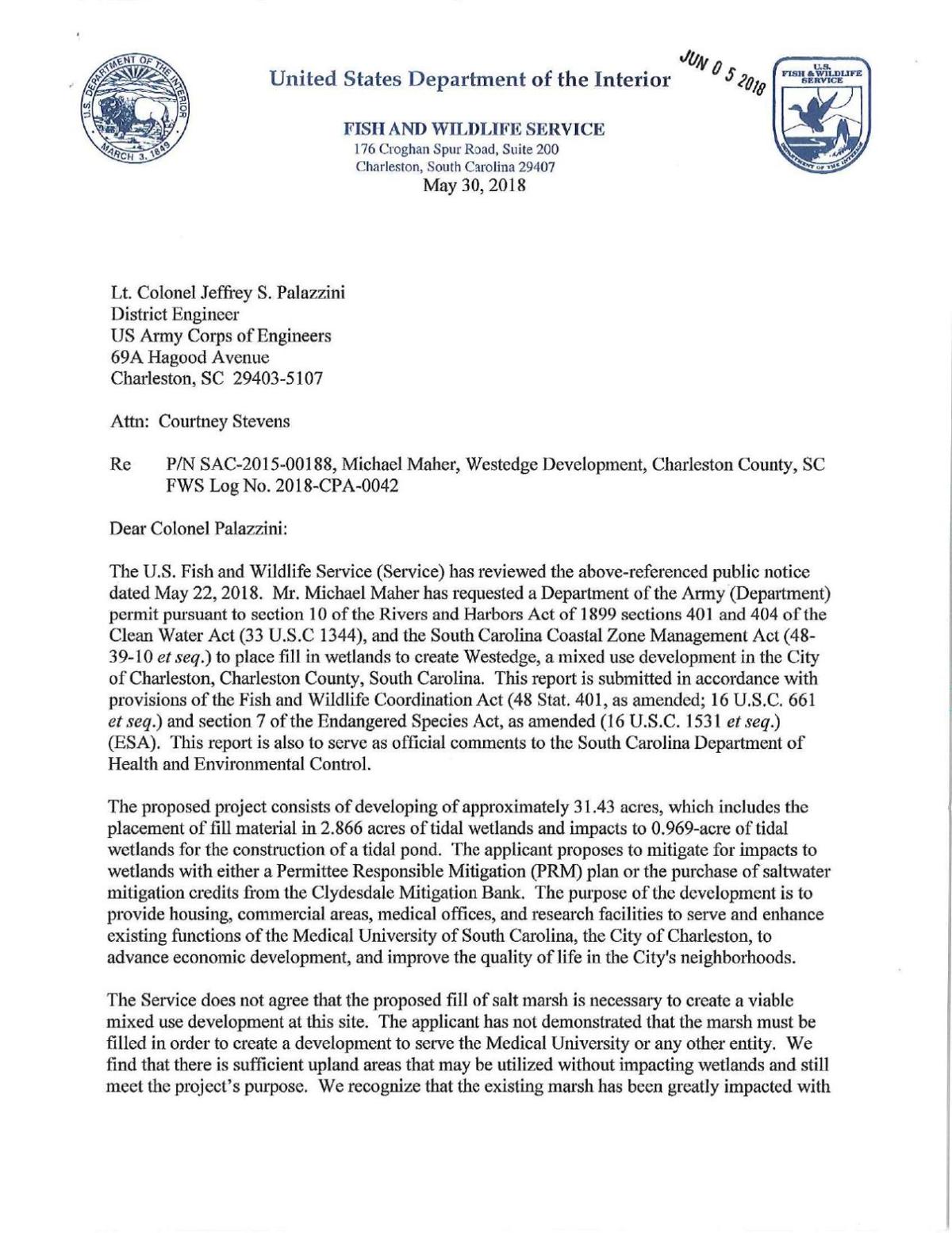 U S Fish And Wildlife Service Letter Postandcourier Com