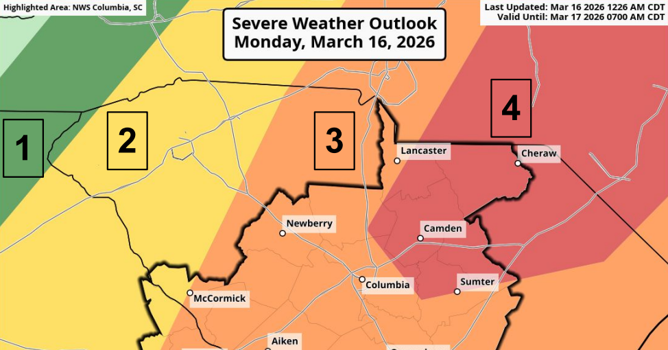 All of South Carolina hit with weather advisories, threat of tornadoes, as 'severe' storm approaches