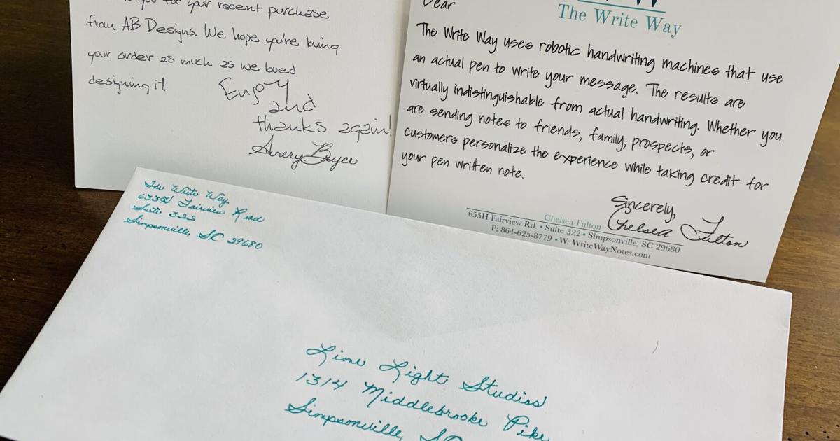 Sample Mimic Notes Machines mimic handwritten notes for Greenville-based marketing business