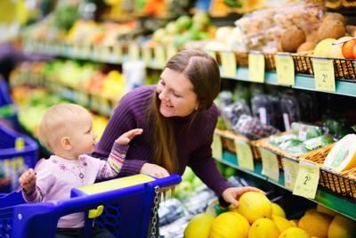 Mom and baby in grocery store