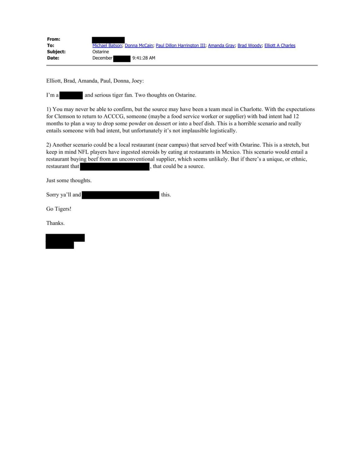 Clemson Ostarine Emails Reveal In House Probe Theories That