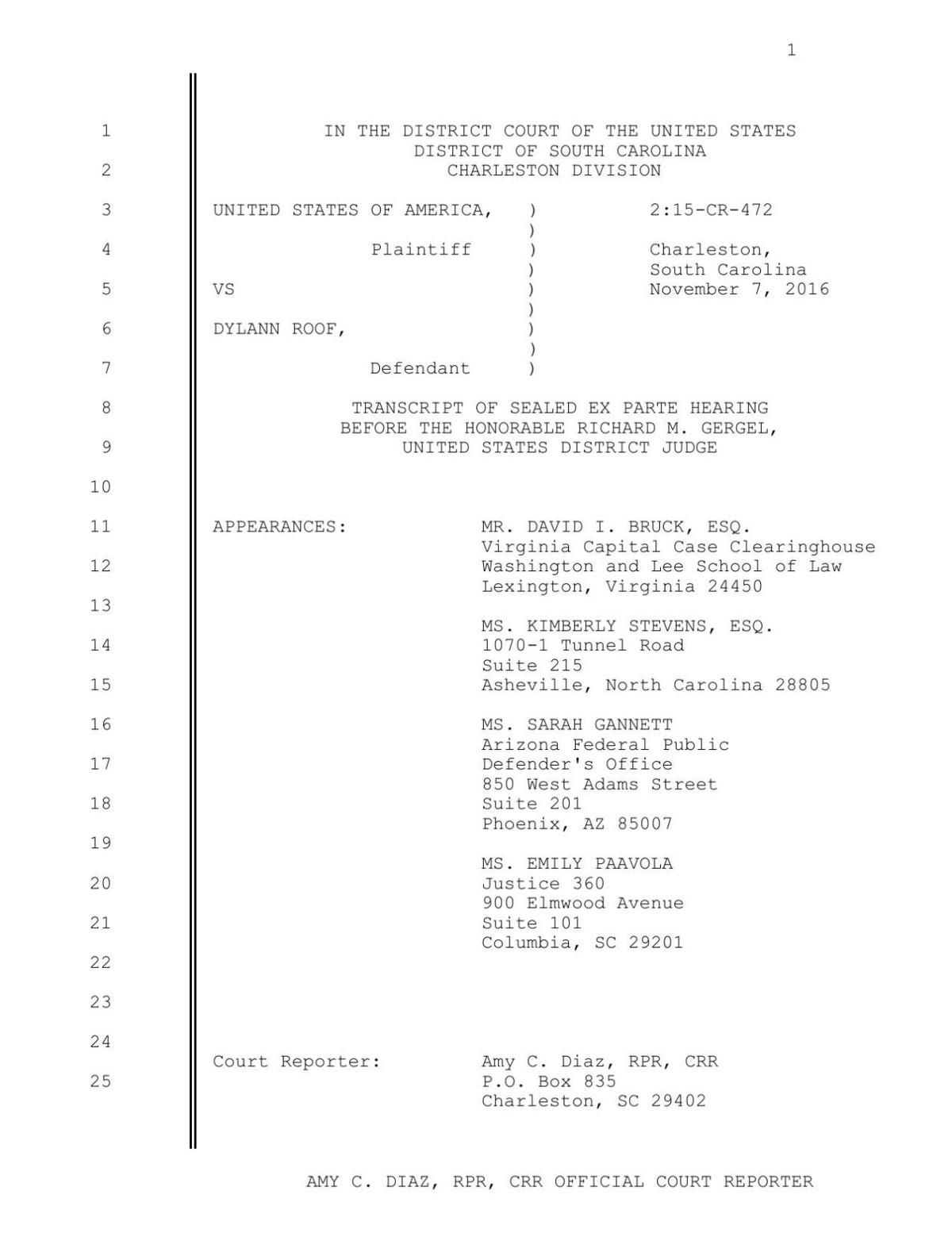 Dylann Roof Mental Competency Hearing Transcript Postandcourier Com