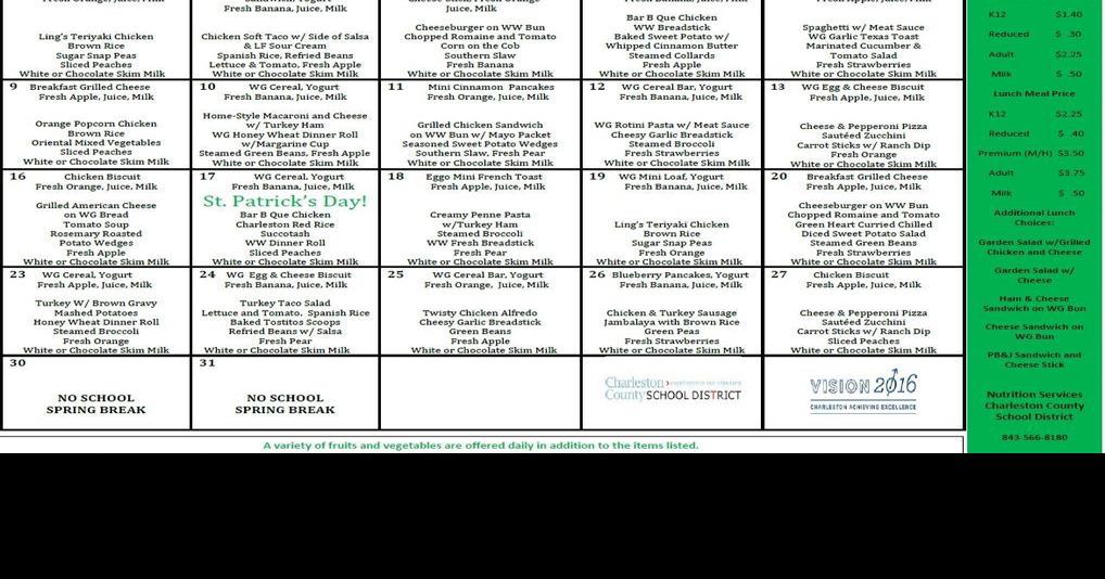 March 2015 Lunch Menu: CCSD High School Community News