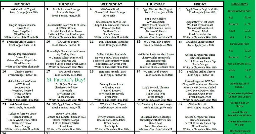 March 2015 Lunch Menu CCSD High School Community News