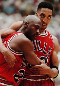 Guard Michael Jordan of the Chicago Bulls looks on during the