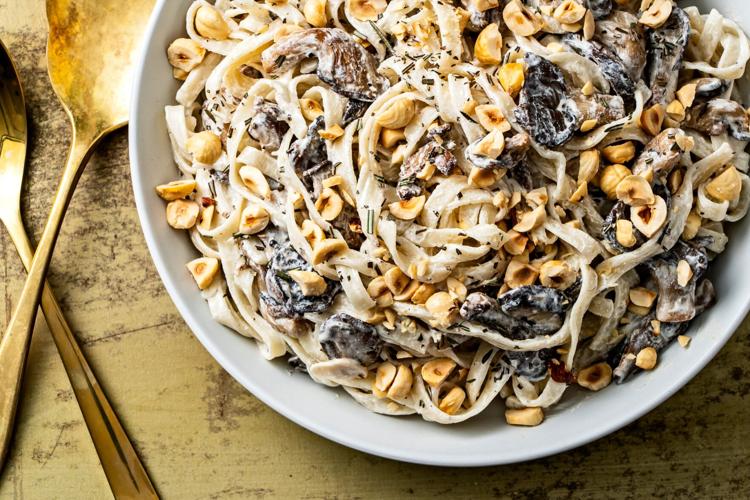 Creamy mushroom pasta with hazelnuts is a 20-minute meal built for speed and elegance
