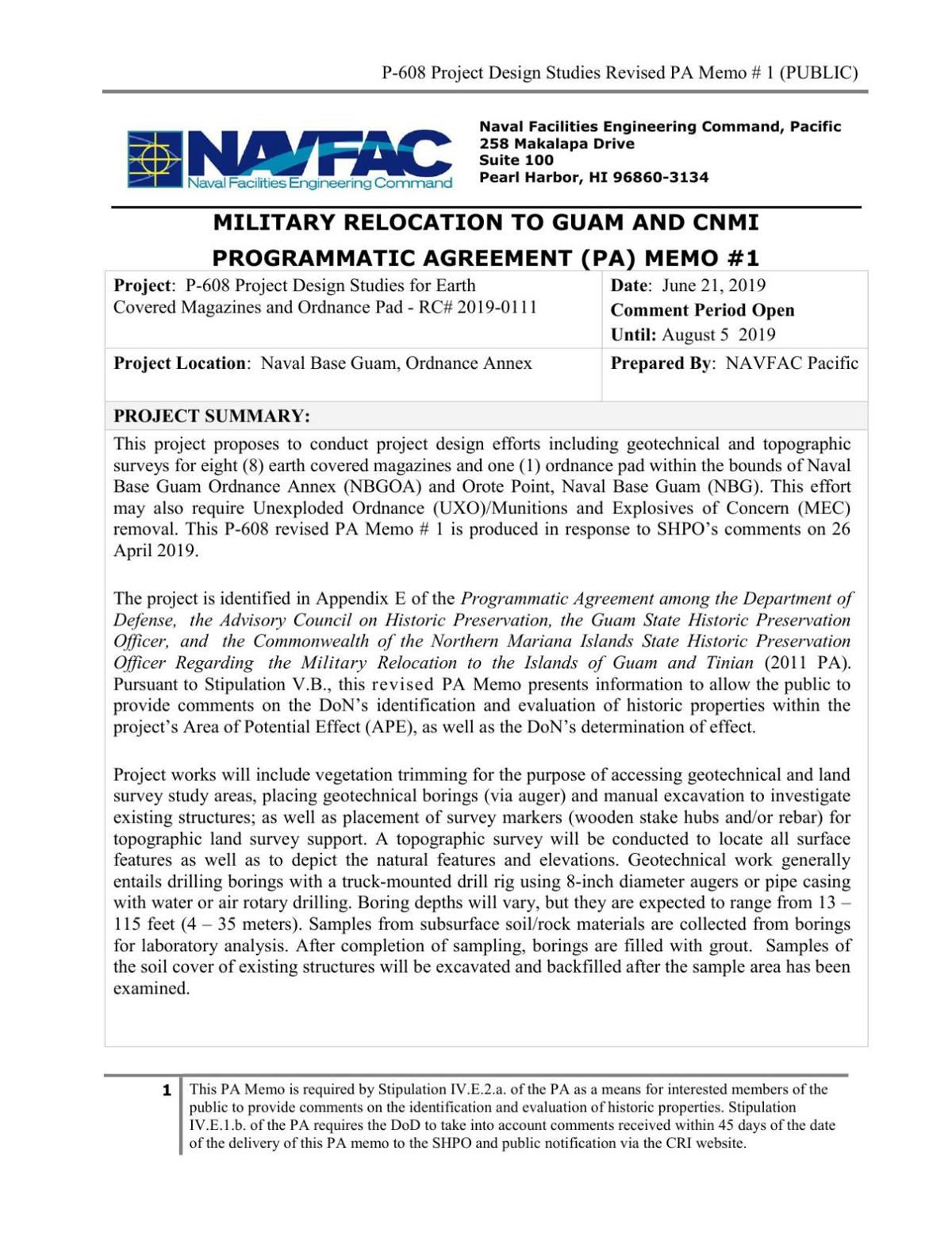 Programmatic Agreement Memo 1