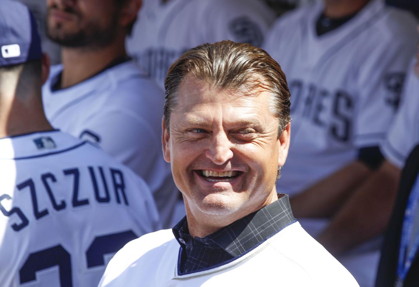 Trevor Hoffman records his first save with the Padres 
