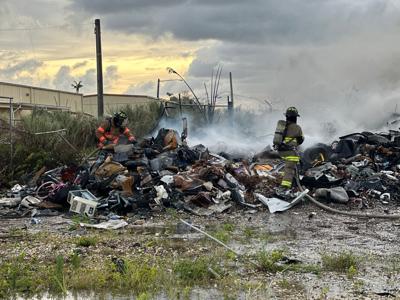 GFD responds to auto parts and debris fire in Harmon junkyard | Local ...
