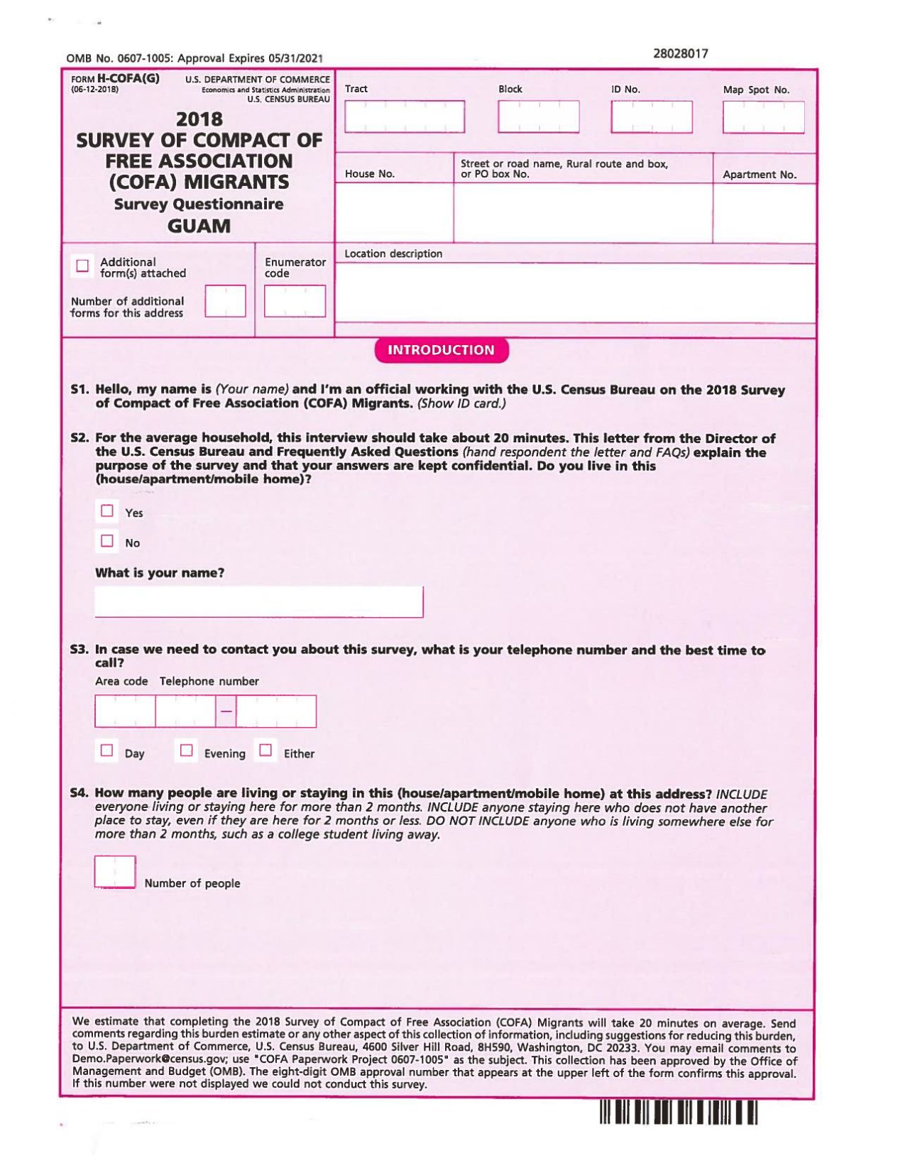 2018 survey of compact of free association cofa migrants free survey form