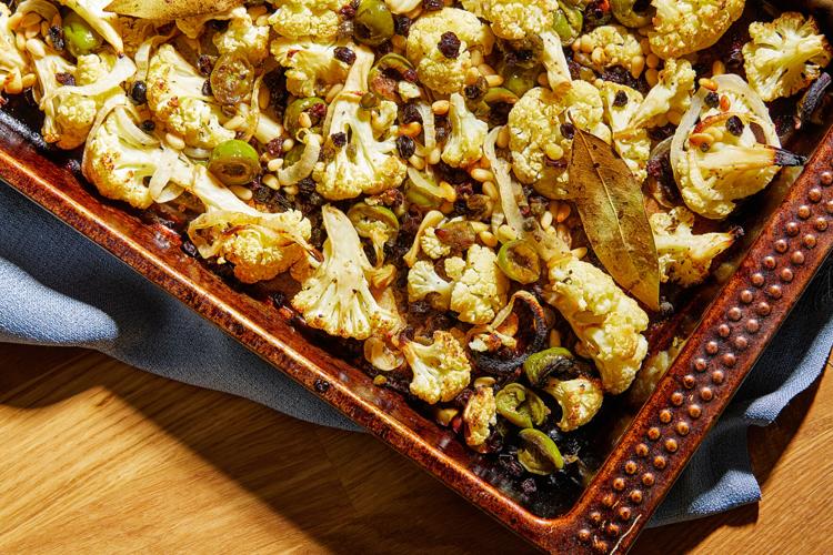 Cauliflower gets the Marbella treatment in this satisfying sheet-pan dish