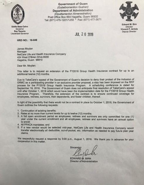 Doa Letter Requesting Extension Of Current Health Insurance Plans Guam News Postguam Com