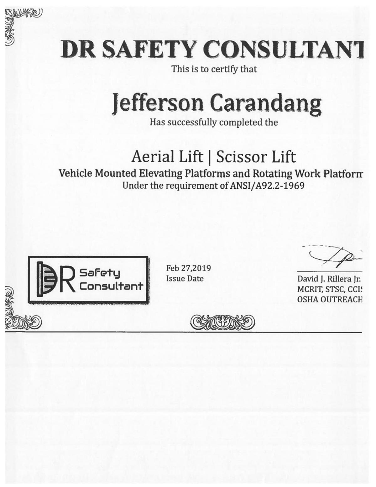 Aerial Lift Scissor Lift certification